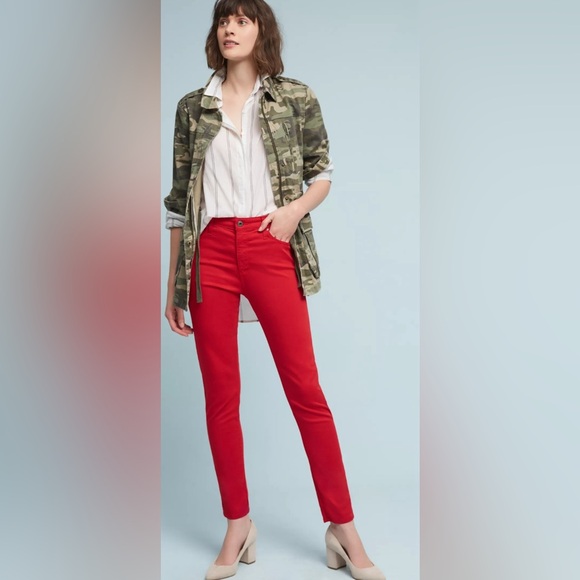 AG Farrah High Rise Ankle Skinny Stretch Sateen Jeans in Red Size 29 - Picture 2 of 11